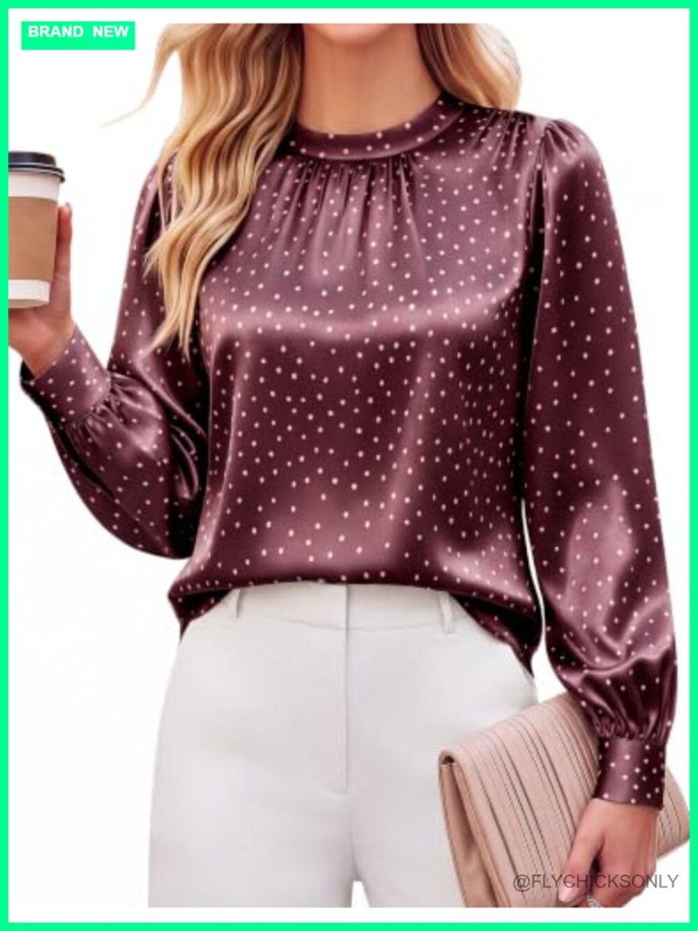 Women's Silk Blouse Polka Dot Dressy Casual Work Top Pleated
